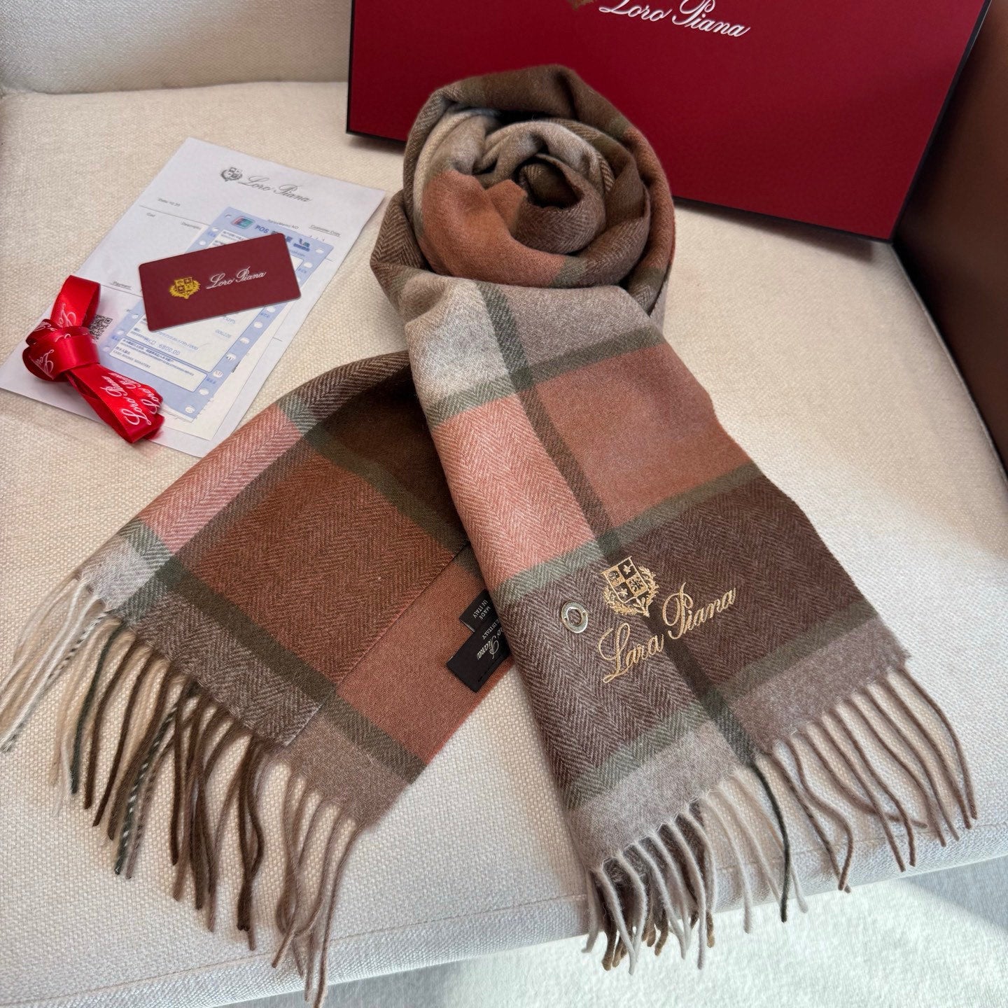 BBR Classic Embroidered Scarf 185CM Rose Brown Cashmere 292817