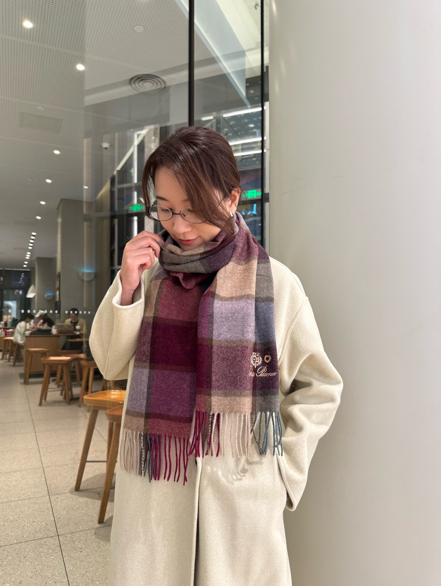 BBR Classic Embroidered Scarf 185CM Purple Cashmere 292818