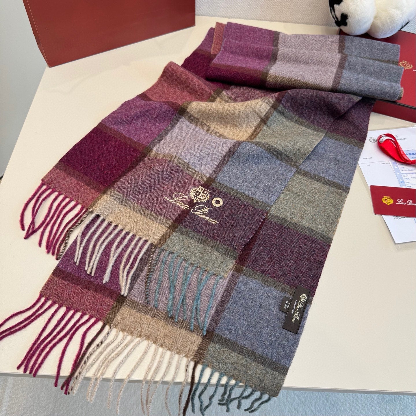 BBR Classic Embroidered Scarf 185CM Purple Cashmere 292818