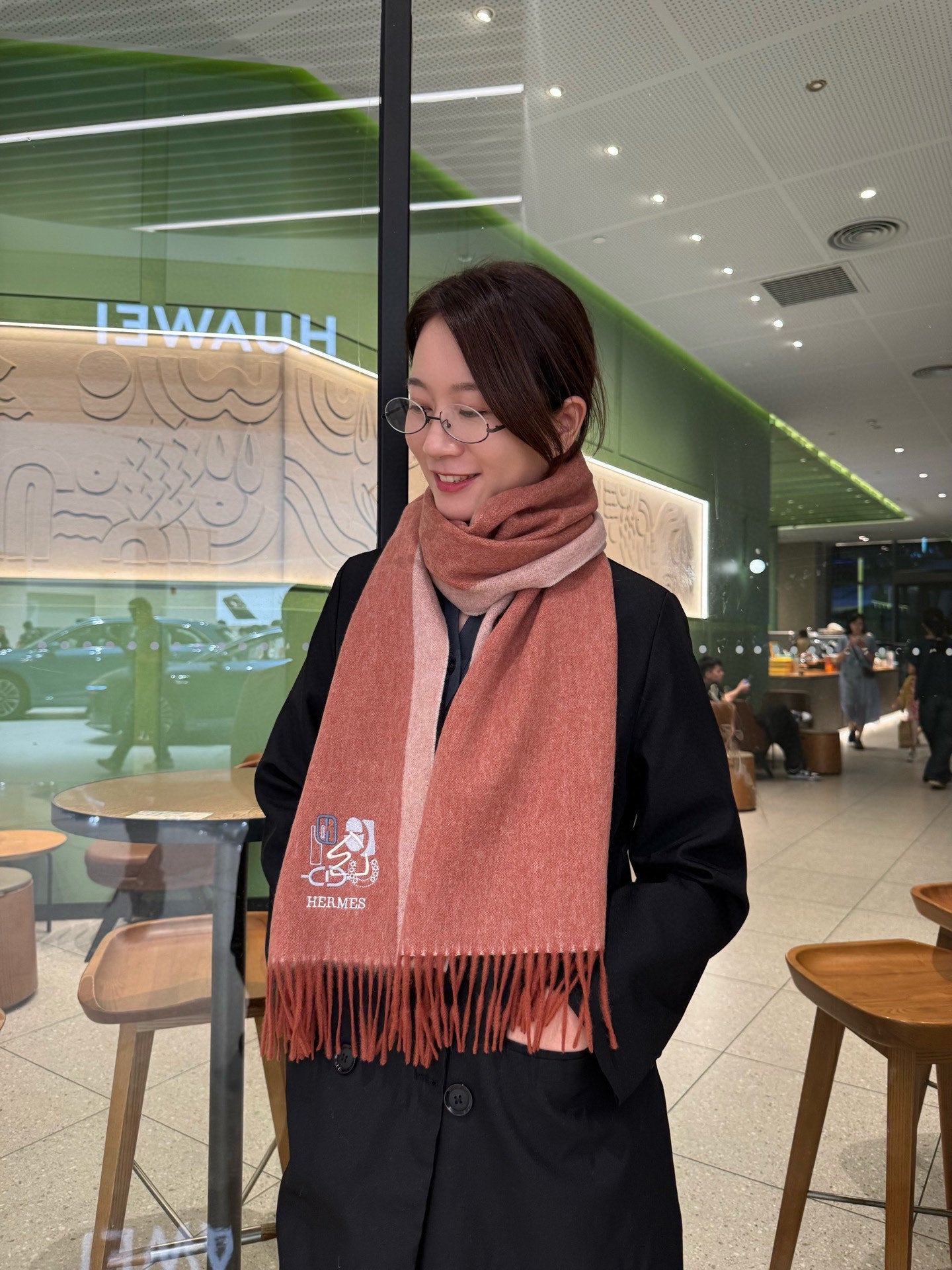 BBR Classic Embroidered Scarf 185CM Dusty Rose Cashmere 292825