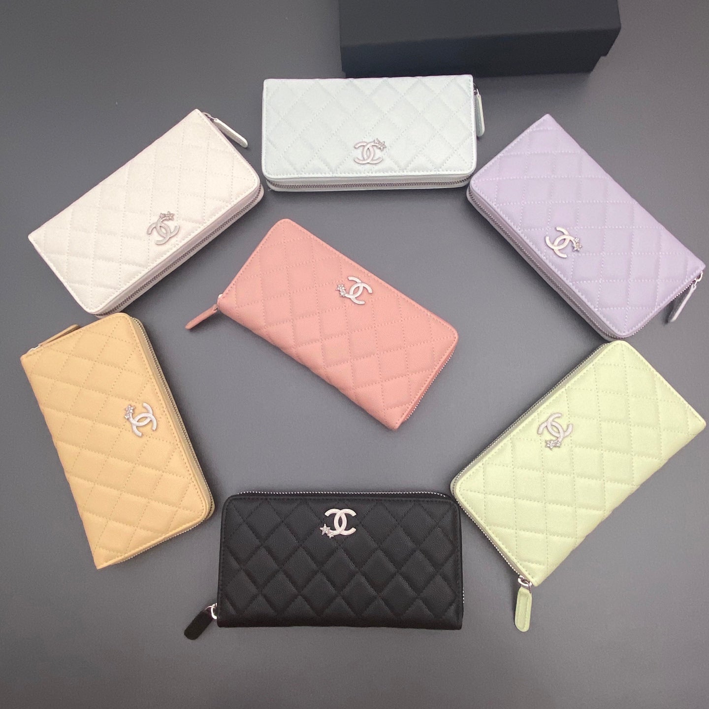 Chanel 25 Long Zipped Wallet With Star Logo 19cm Grained Calfskin 325084