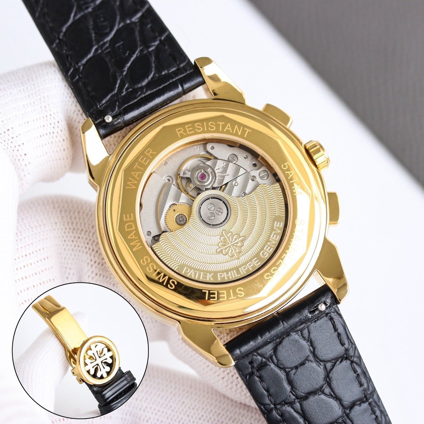 Patek Philippe Annual Calendar 42mm Diamond Benzel Gold Case Black Strap