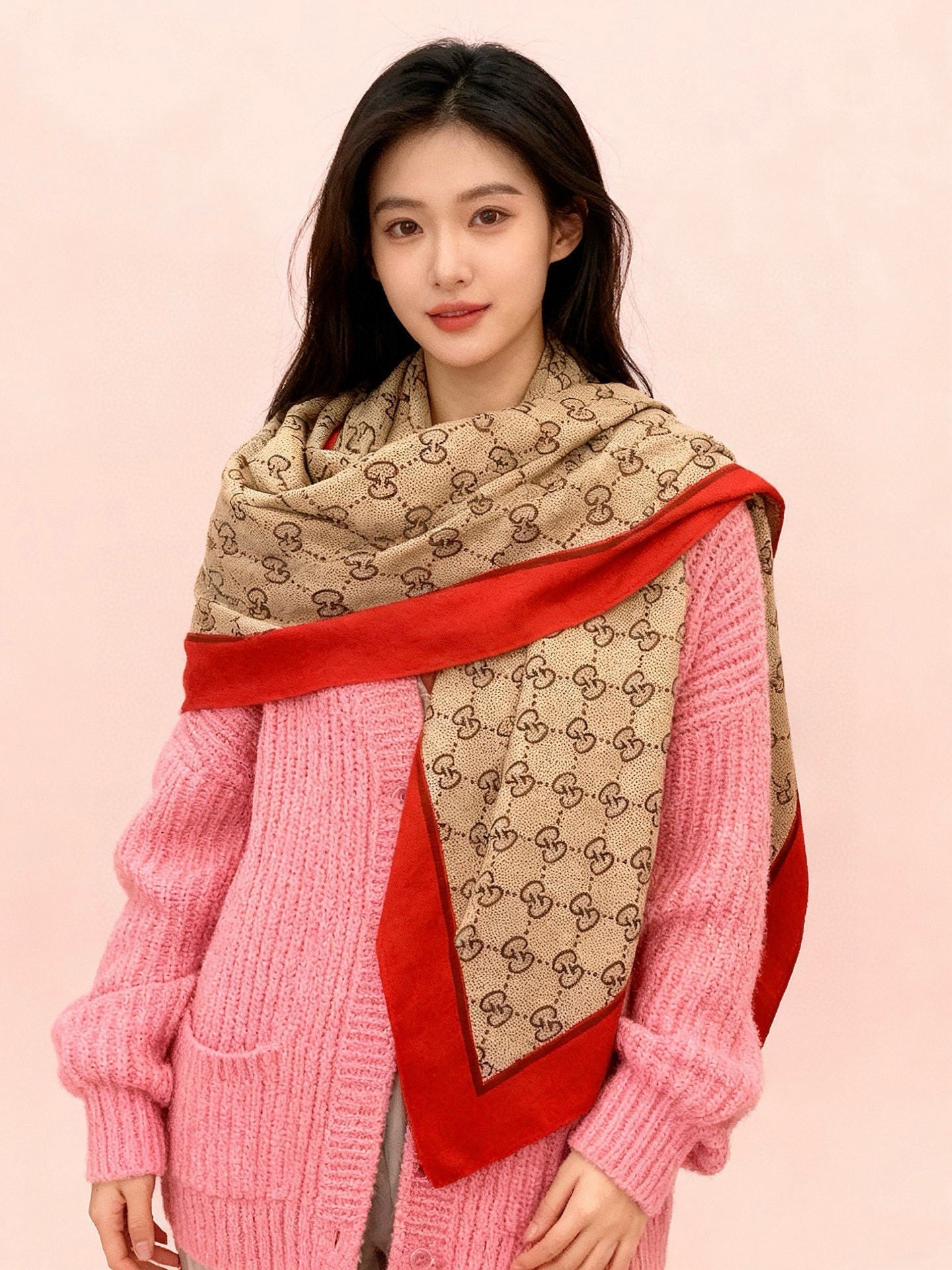 GG Classic 135CM Beige Red Cashmere 287699