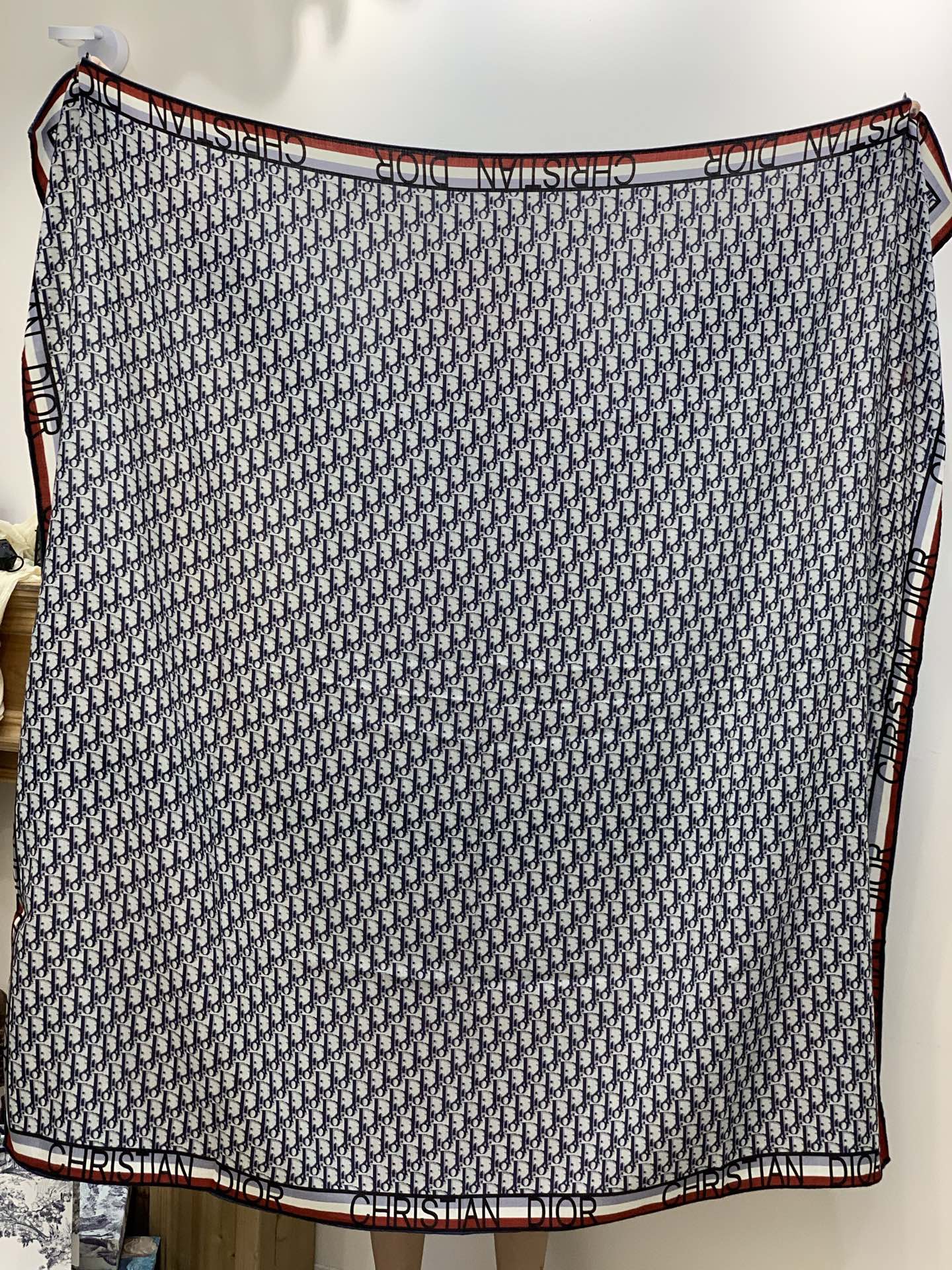 CD Monogram Scarf 140CM Dark Blue White Cashmere 293187