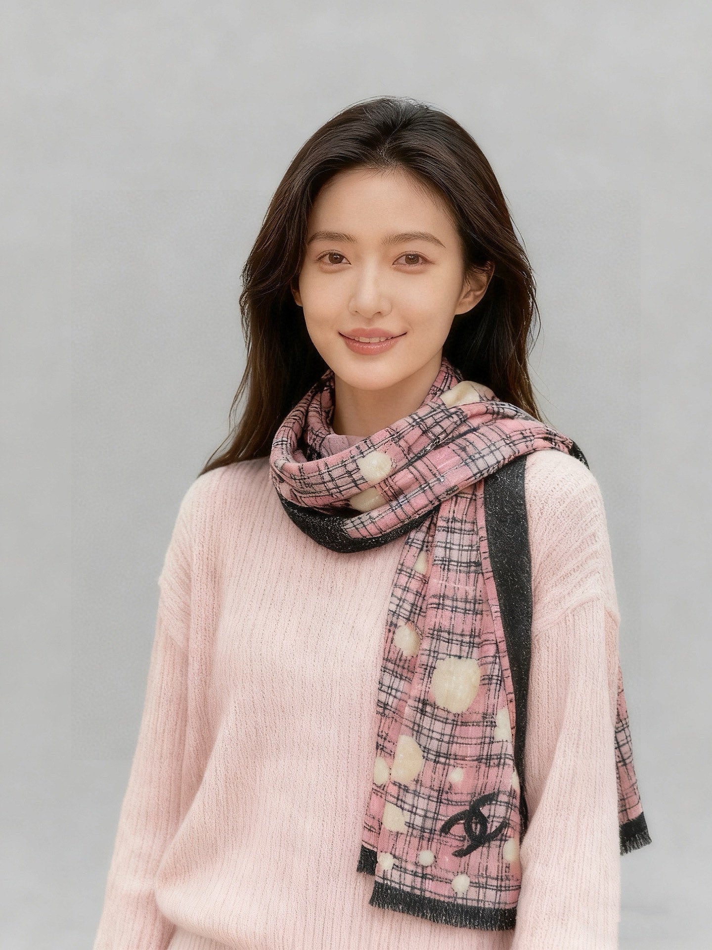 CC 25 Camellia Scarf 110cm Black Pink Cashmere 293163