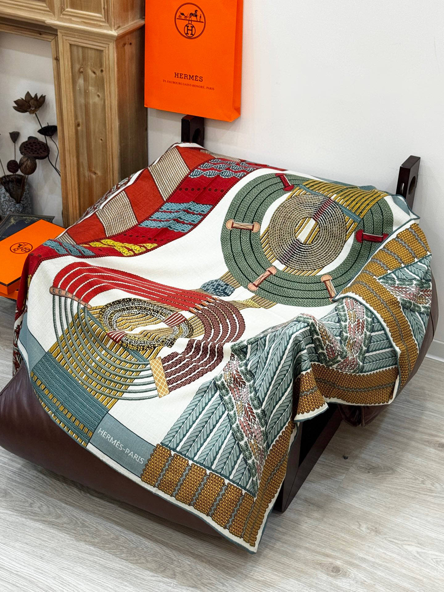 HM Dressage Tressage 140 CM  Yellow Green Colorful Cashmere And Silk 293222