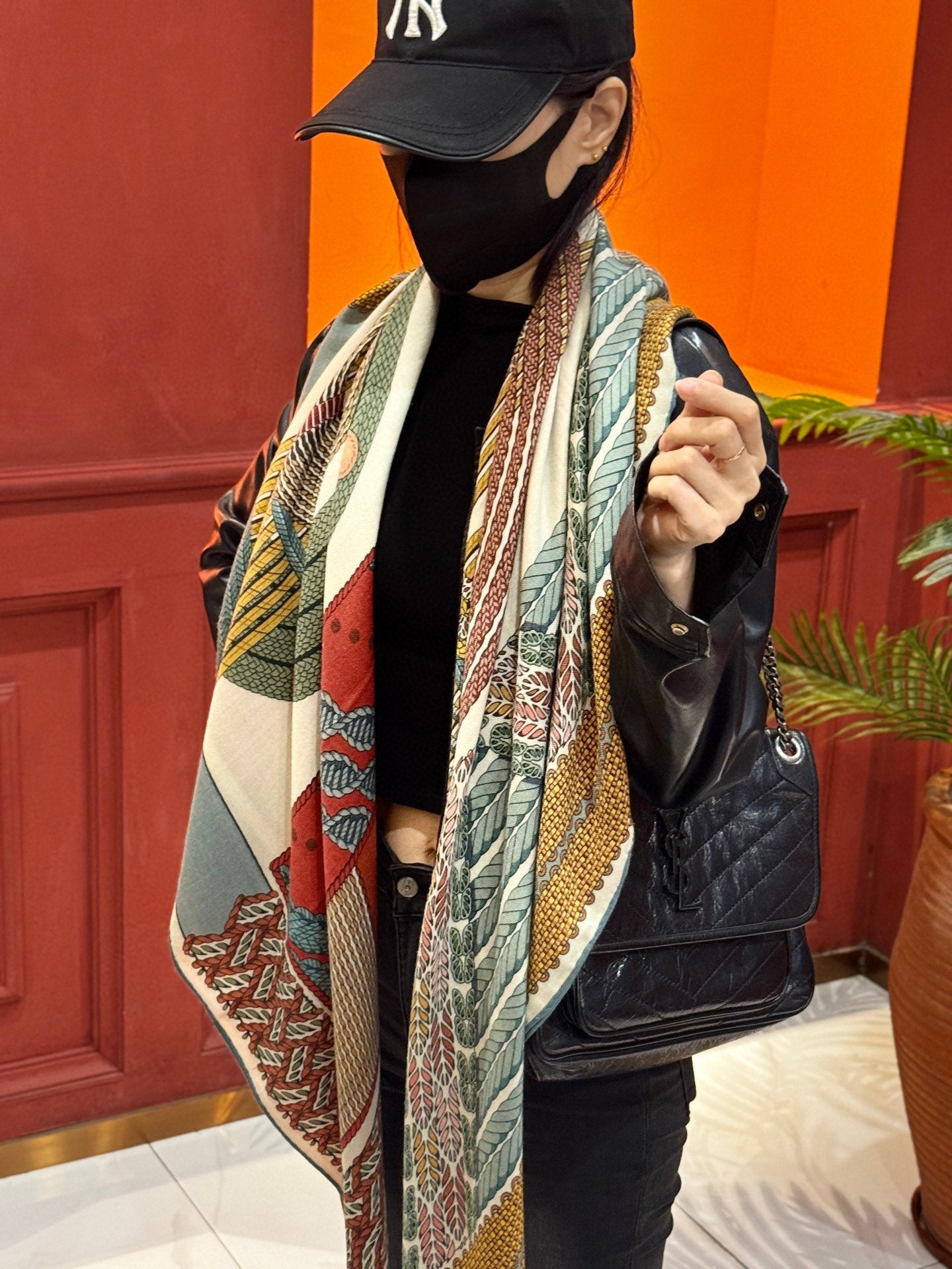 HM Dressage Tressage 140 CM  Yellow Green Colorful Cashmere And Silk 293222