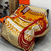 HM Dressage Tressage 140 CM Beige Red Colorful Cashmere And Silk 293229