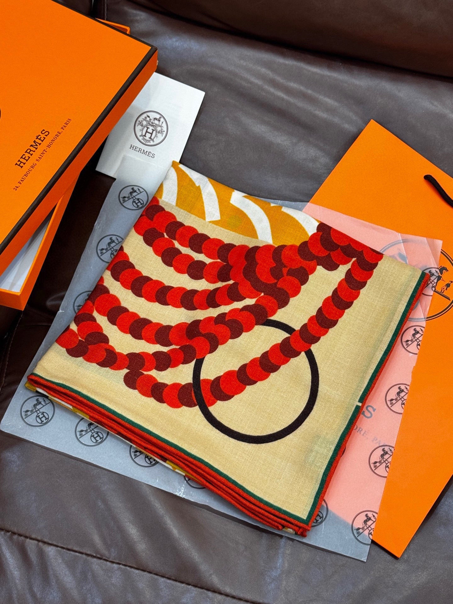 HM Dressage Tressage 140 CM Beige Red Colorful Cashmere And Silk 293229