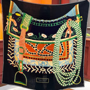 HM Dressage Tressage 140 CM Black Green Colorful Cashmere And Silk 293231