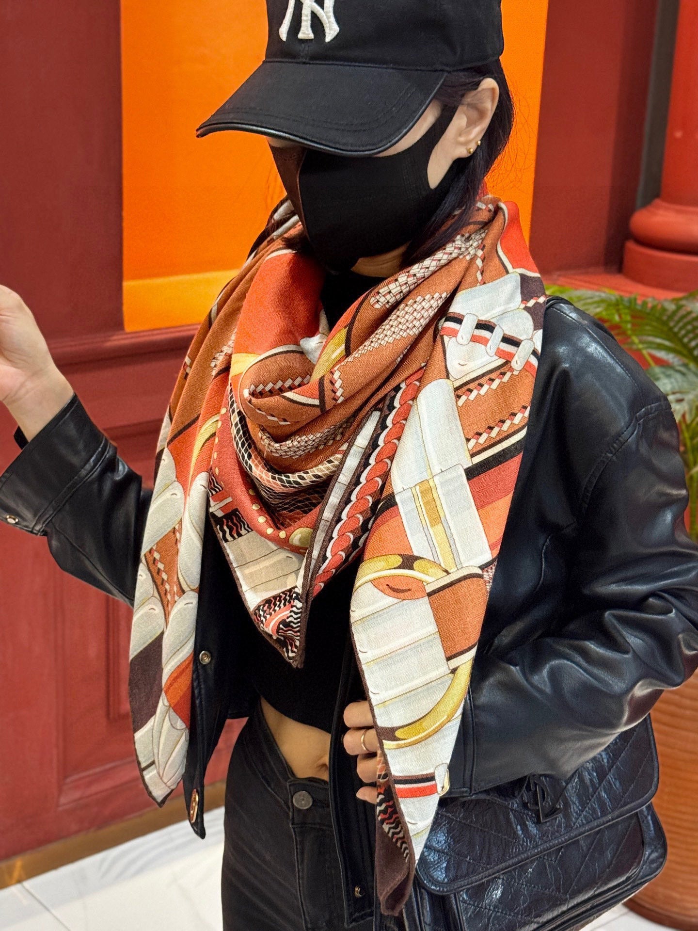 HM Dressage Tressage 140 CM Orange Brown Colorful Cashmere And Silk 293242