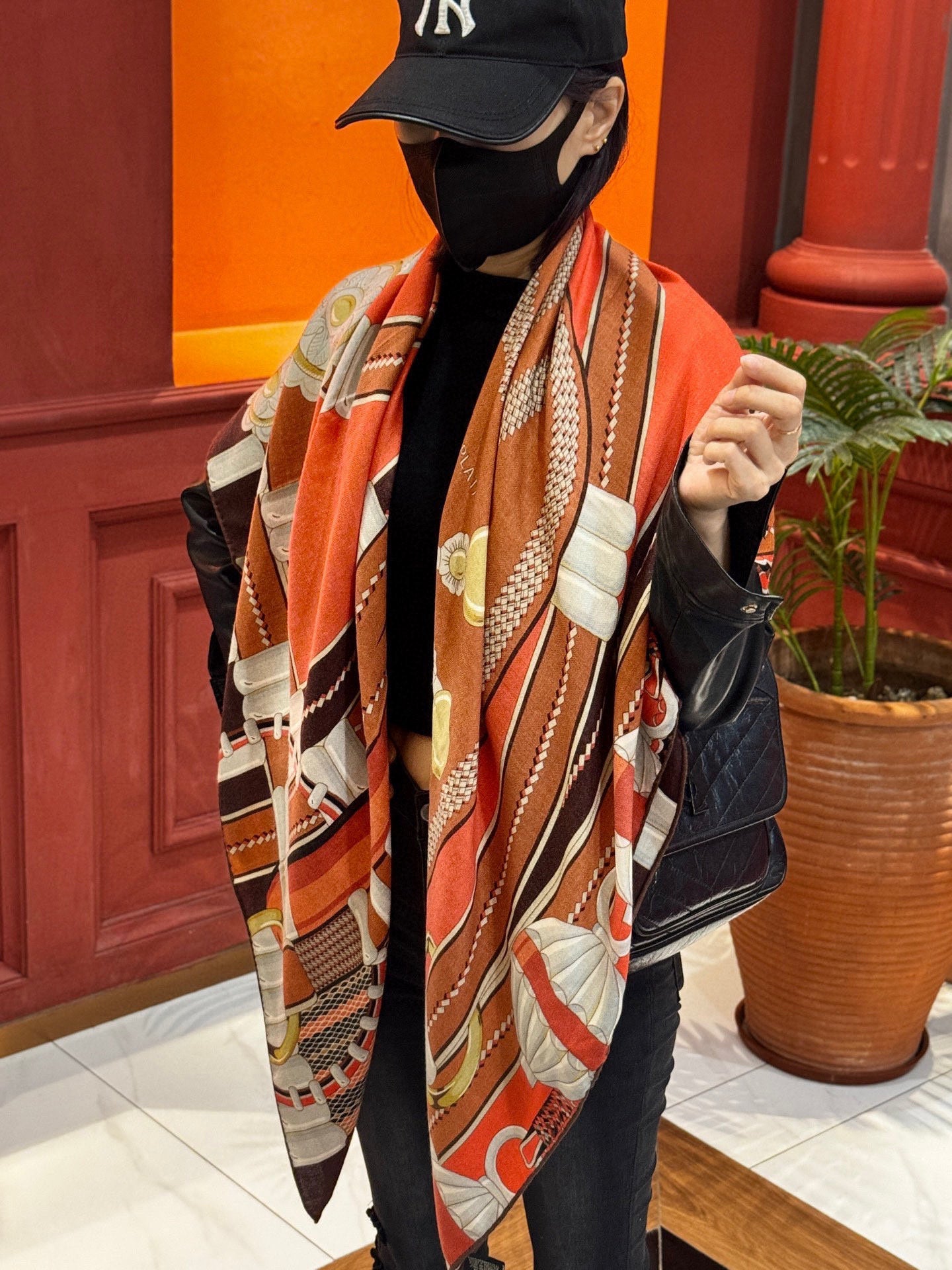 HM Dressage Tressage 140 CM Orange Brown Colorful Cashmere And Silk 293242