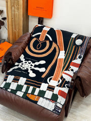 HM Dressage Tressage 140 CM Black Orange Colorful Cashmere And Silk 293243