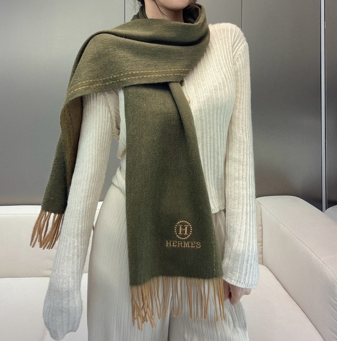 HM Scarf 190 CM Dark Green Wool 969437