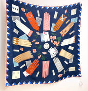 HM 25s Glove Time Scarf 135cm Blue Wool Mulberry Silk 971106