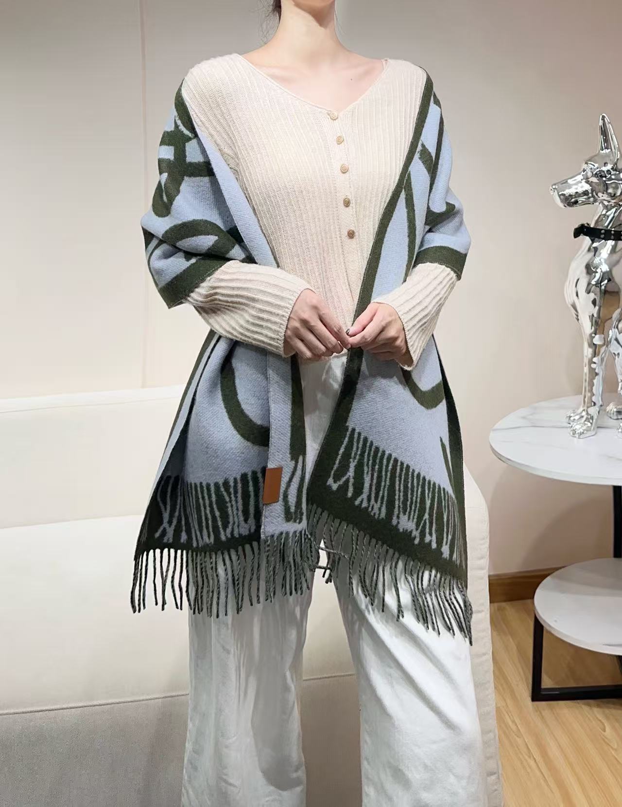 Loewe Scarf 180CM Green Baby Blue Cashmere 962790