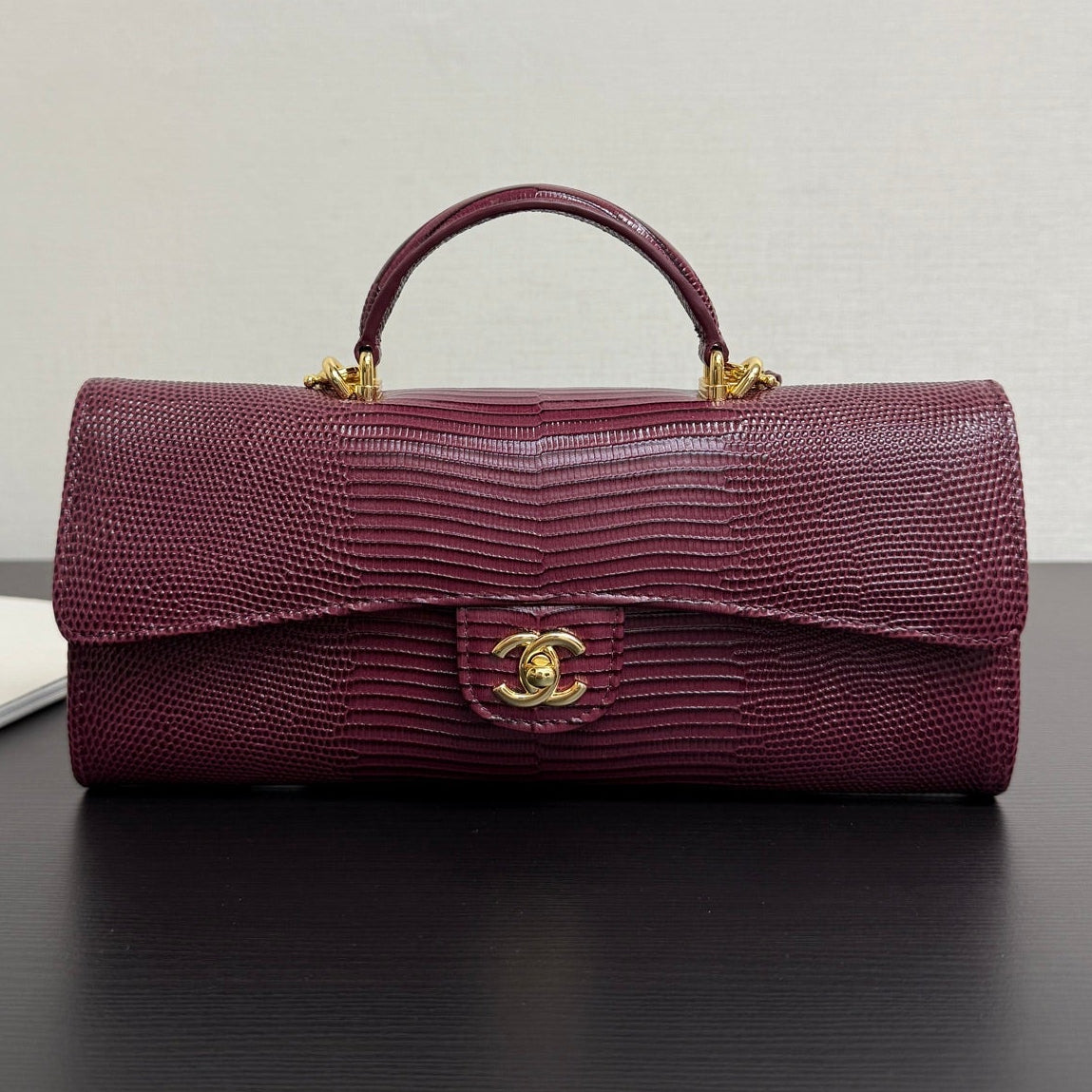 Chanel 2026 Clutch With Chain 25cm Burgundy Lizard-embossed Calfskin