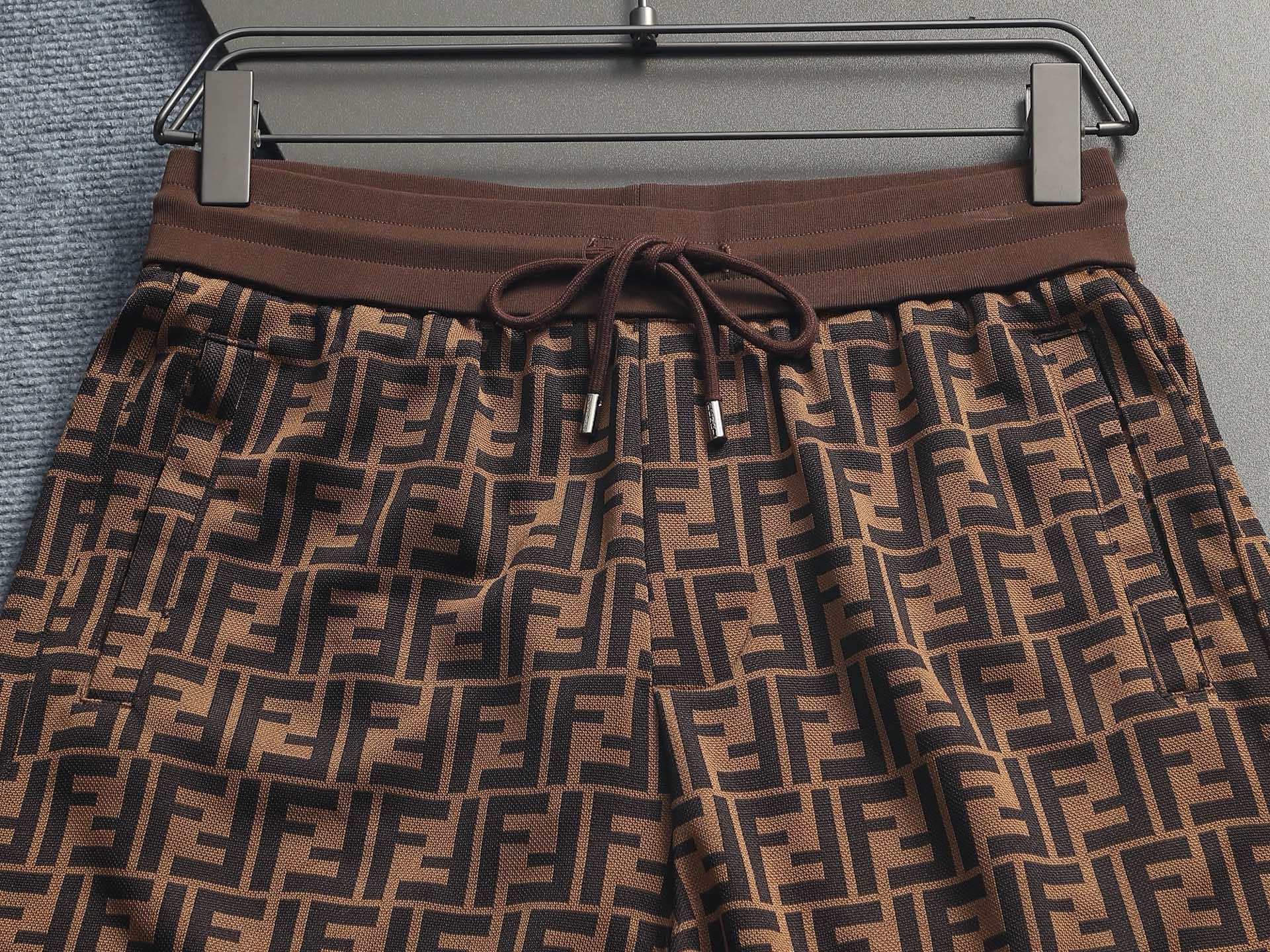 Fendi 2026 Men's Shorts Black Brown Monogram Cotton Blend 829767