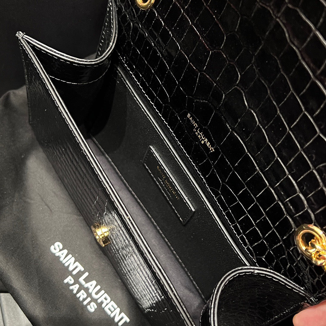 YSL 2026 Kate Bag 20cm Gold Hardware Croc-Embossed Leather