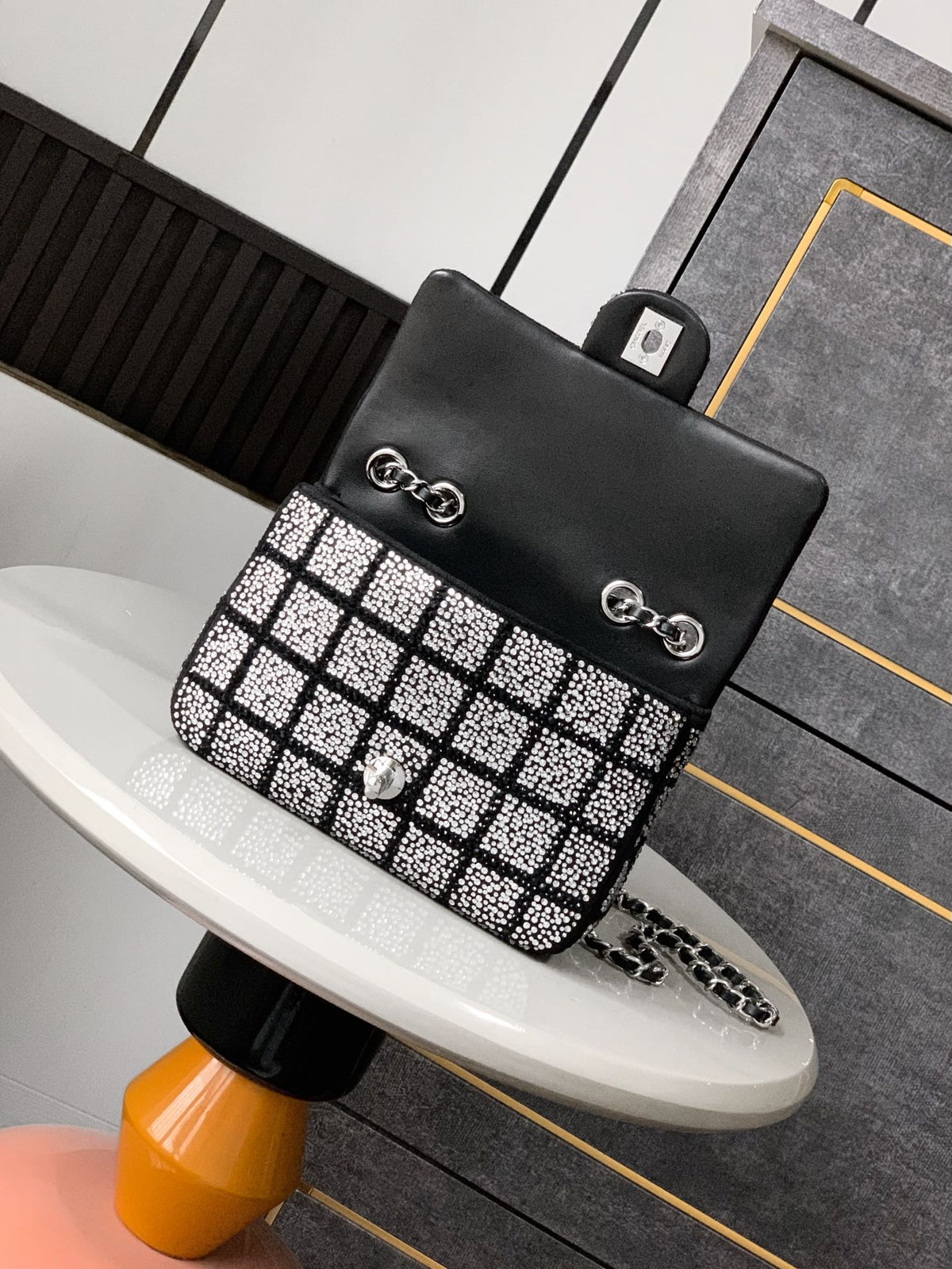 Chanel 2026 Crystal Embellished Flap Bag 20cm Black Silver Hardware Leather
