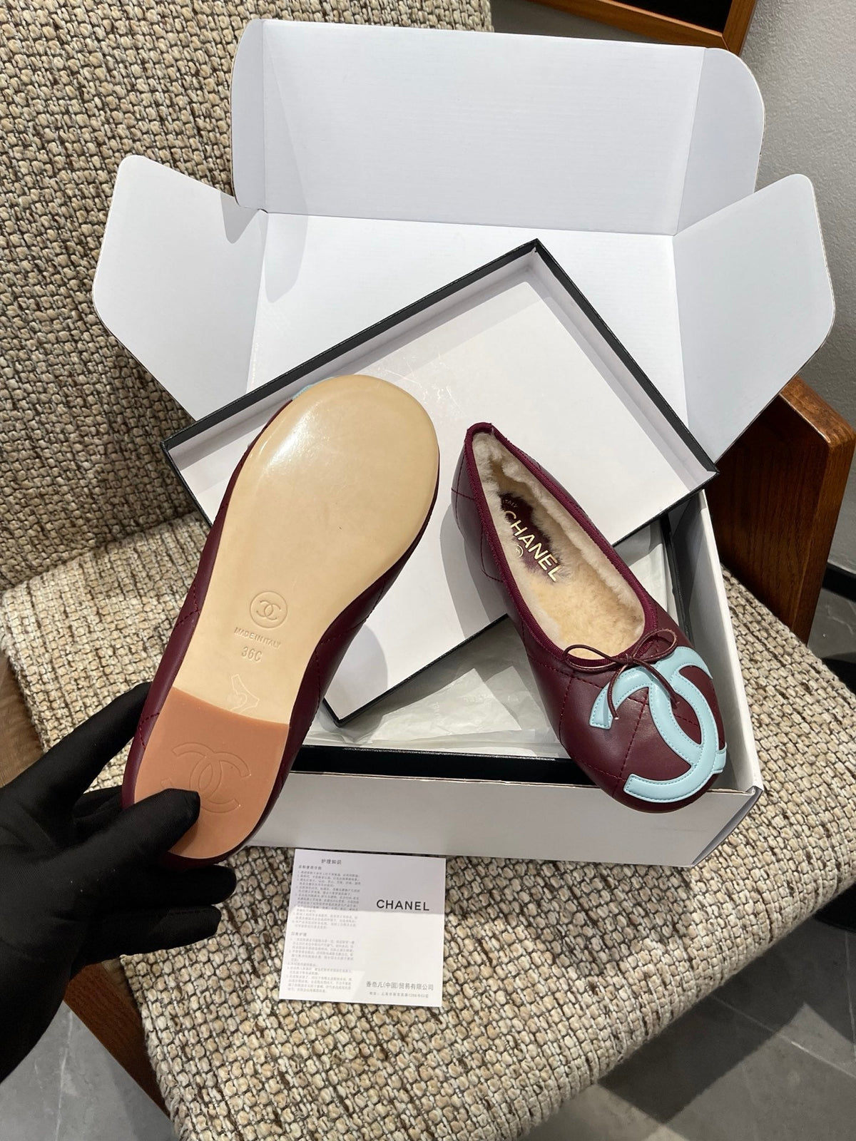 Chanel 2026 Quilted CC Cambon Ballet Flat Leather Wool 175442