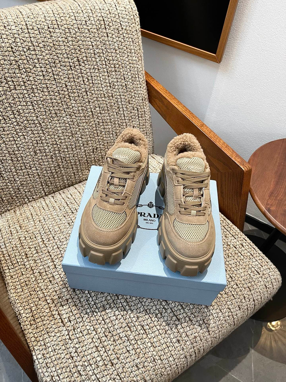 Prada 2026 Monolith Trainer Sneaker Suede Mesh Wool 175418
