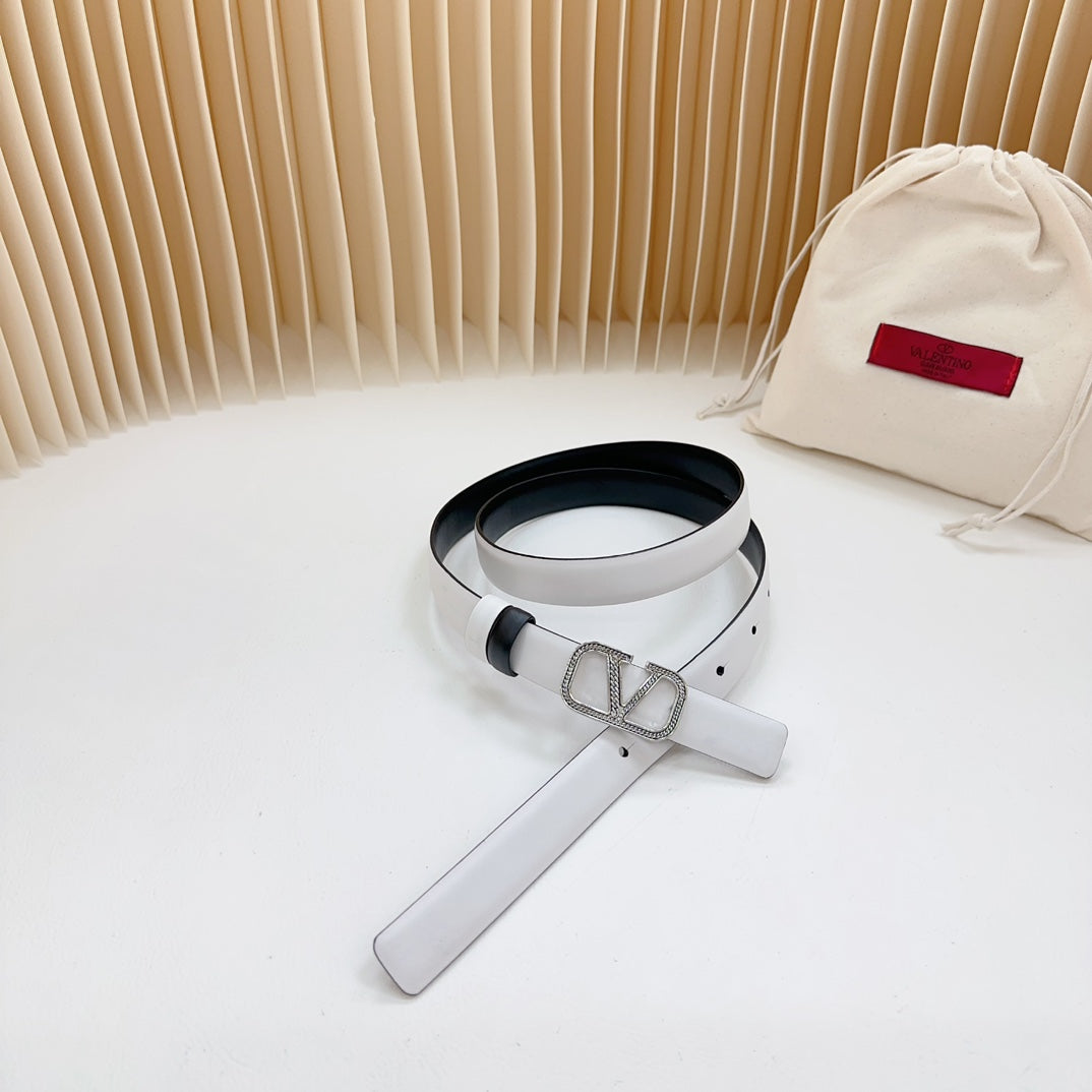 Vlogo Buckle Water Wave Silver Copper Glossy White Black Leather 20mm Belt