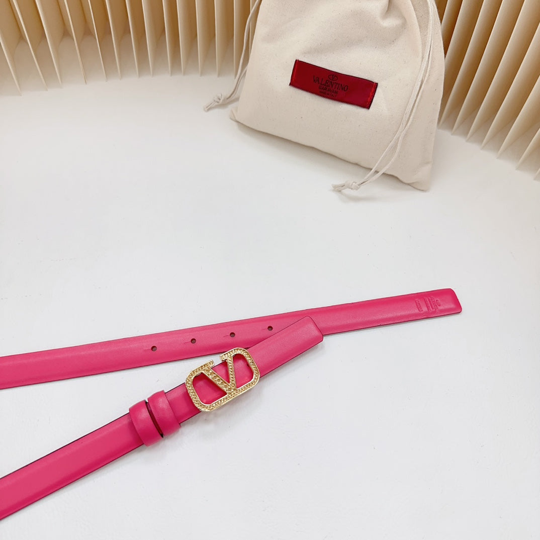 Vlogo Buckle Water Wave Gold Copper Glossy Pink Leather 20mm Belt