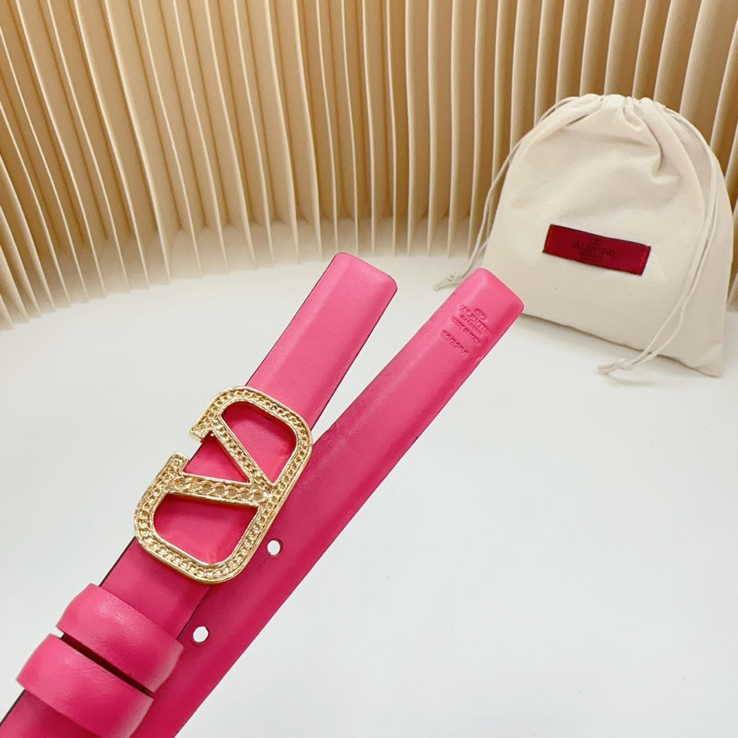 Vlogo Buckle Water Wave Gold Copper Glossy Pink Leather 20mm Belt