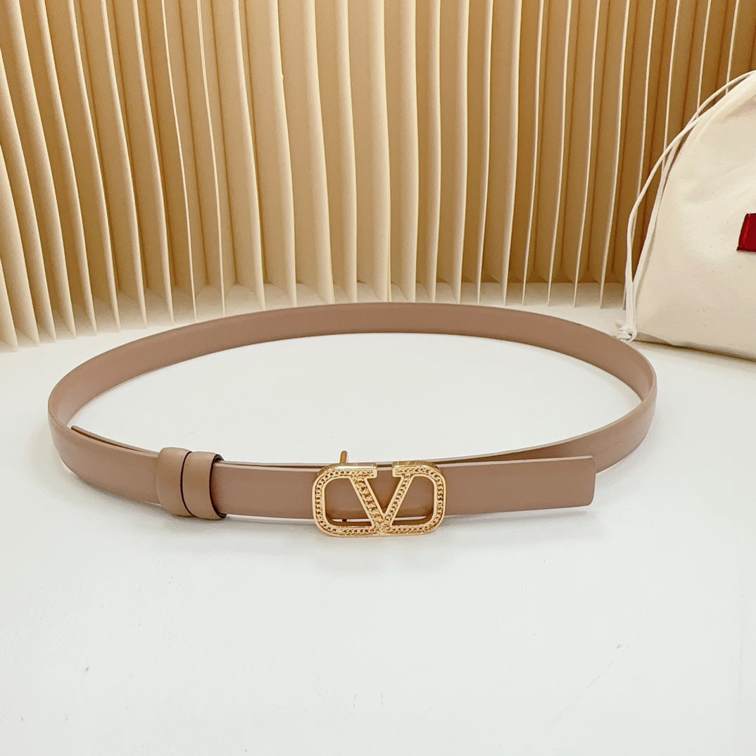 Vlogo Buckle Water Wave Gold Copper Glossy Beige Leather 20mm Belt