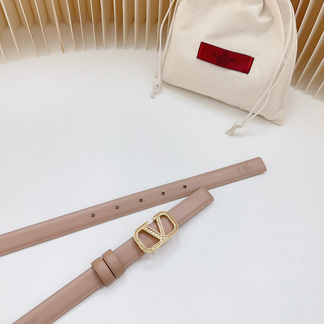 Vlogo Buckle Water Wave Gold Copper Glossy Beige Leather 20mm Belt