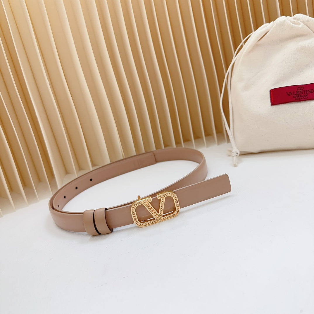 Vlogo Buckle Water Wave Gold Copper Glossy Beige Leather 20mm Belt