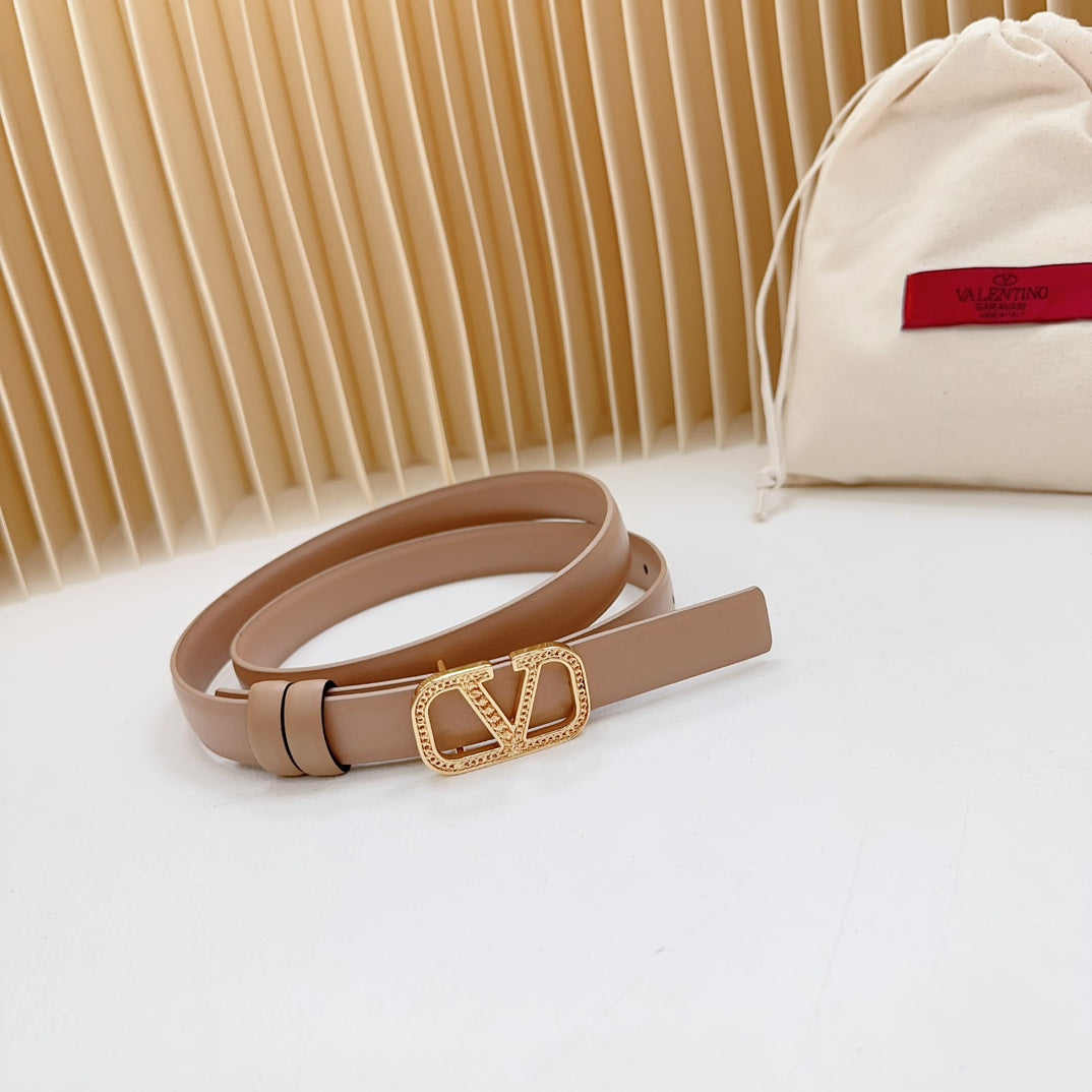 Vlogo Buckle Water Wave Gold Copper Glossy Beige Leather 20mm Belt