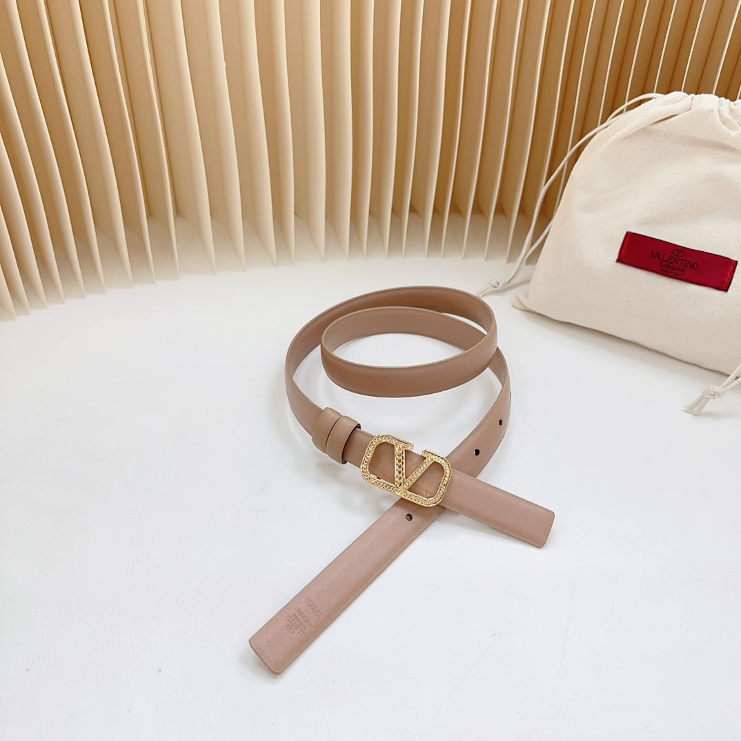 Vlogo Buckle Water Wave Gold Copper Glossy Beige Leather 20mm Belt