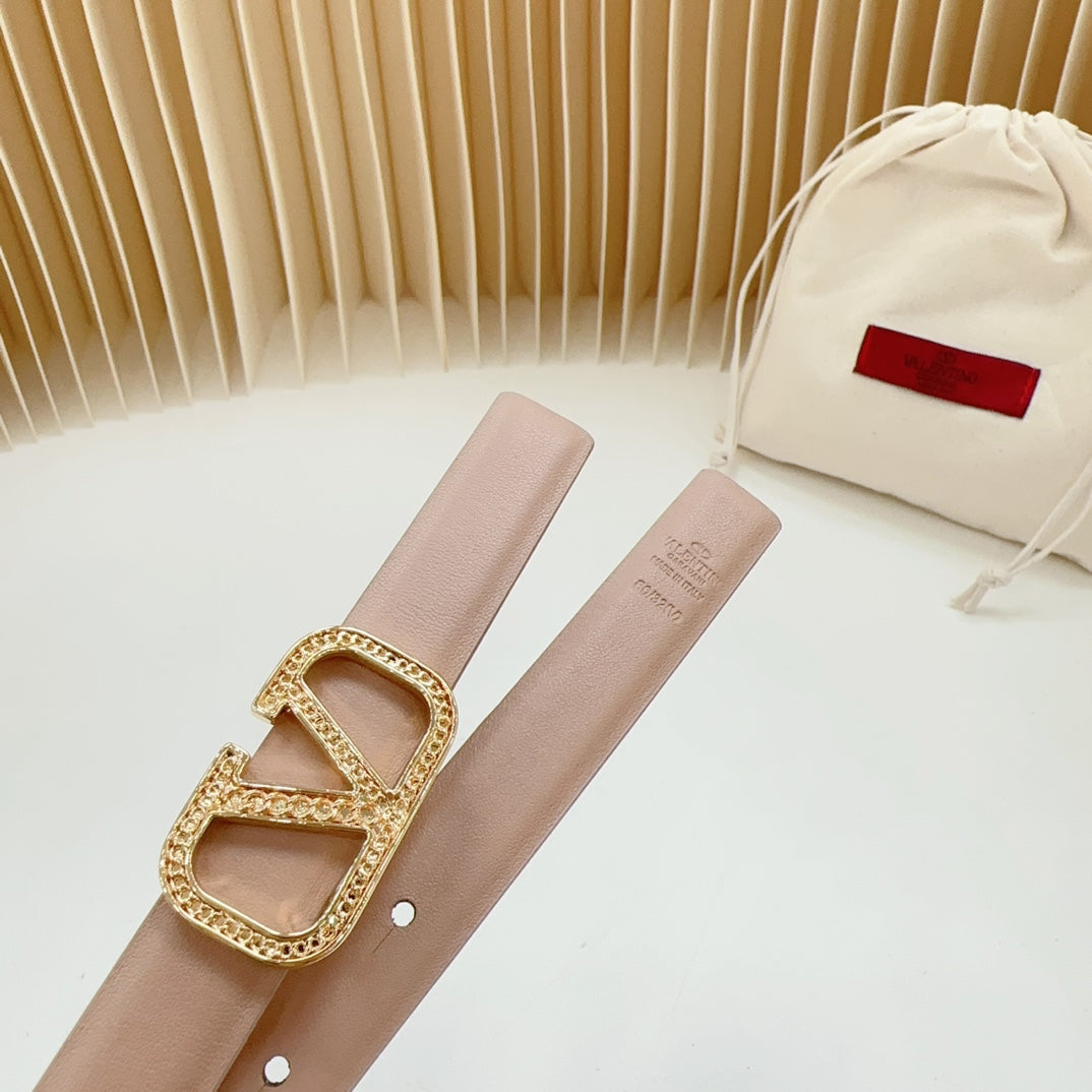 Vlogo Buckle Water Wave Gold Copper Glossy Beige Leather 20mm Belt