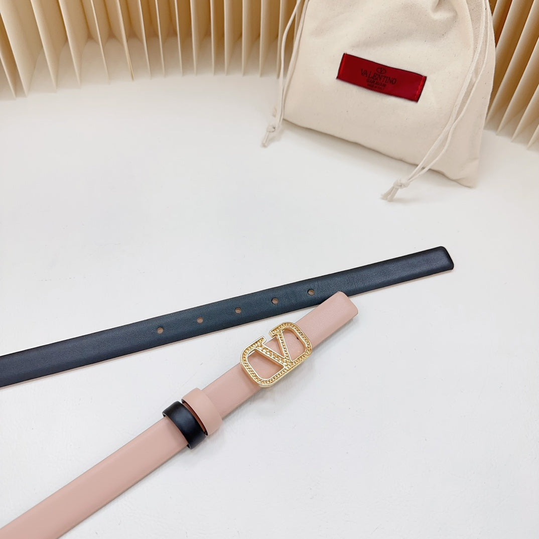 Vlogo Buckle Water Wave Gold Copper Glossy Light Pink Black Leather 20mm Belt