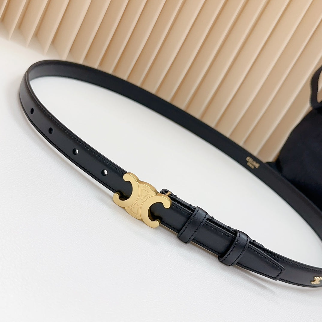 Triomphe Belt 18mm Black Calfskin Gold Buckle Logo Motif Attached