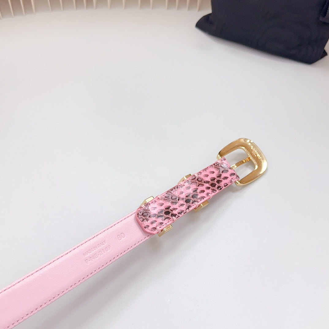 Medium Western Belt 25mm Pink Black Snake Embossed Calfskin Gold Loop Ghw