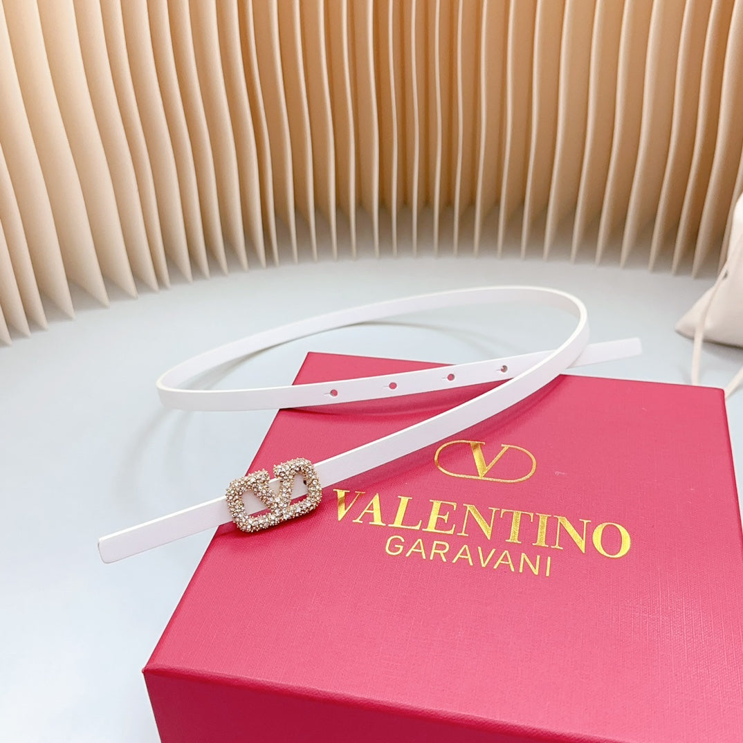 VL Belt 8mm Buckle Gold Diamond Leather White