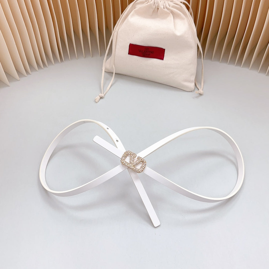 VL Belt 8mm Buckle Gold Diamond Leather White