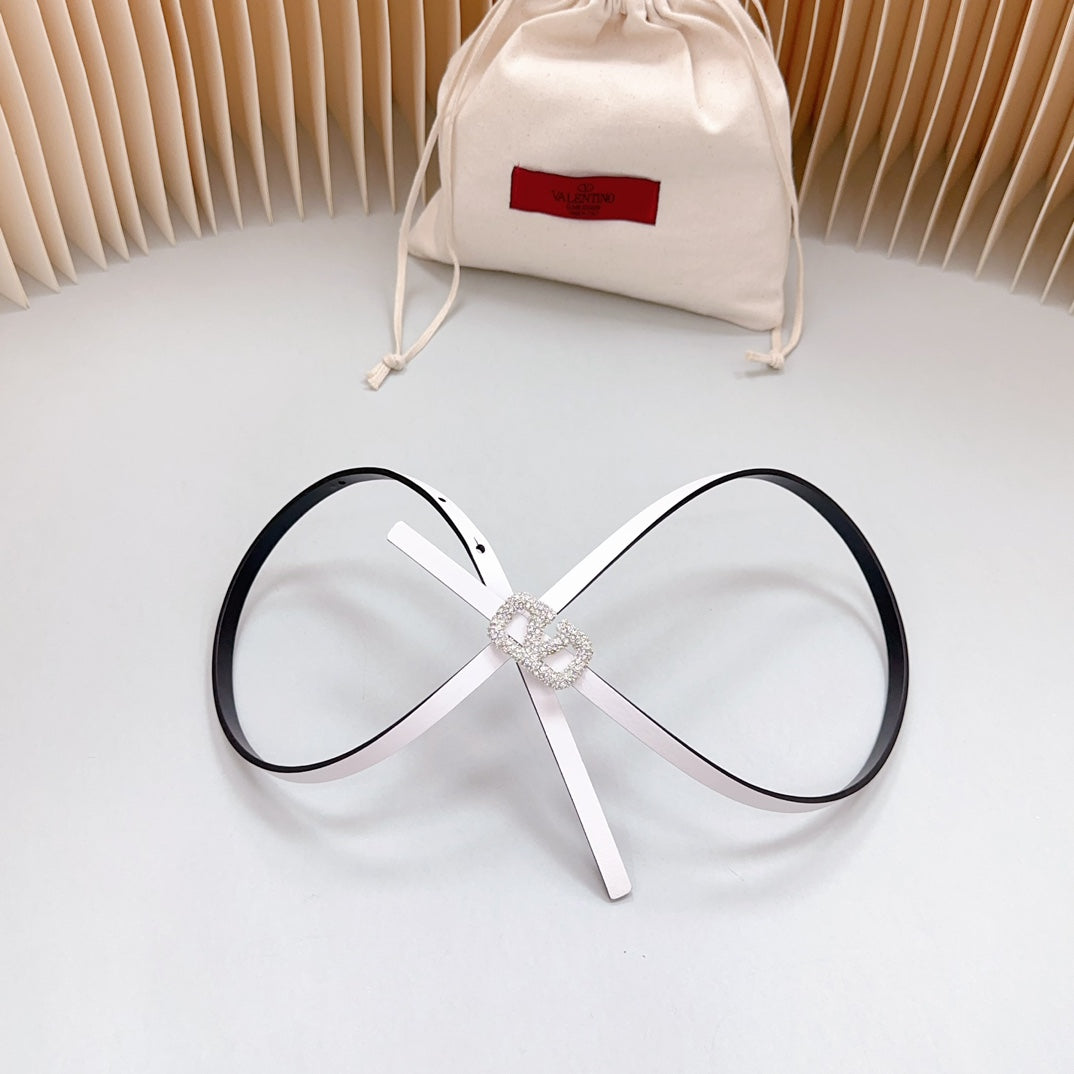 VL Belt 8mm Buckle Silver Diamond Leather White Black