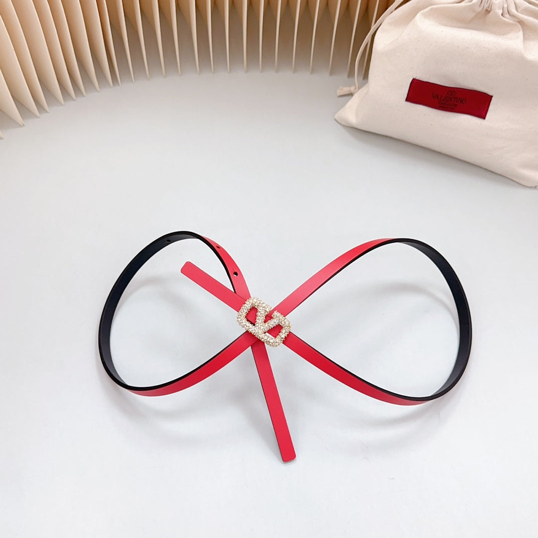 VL Belt 8mm Buckle Gold Diamond Leather Red Black