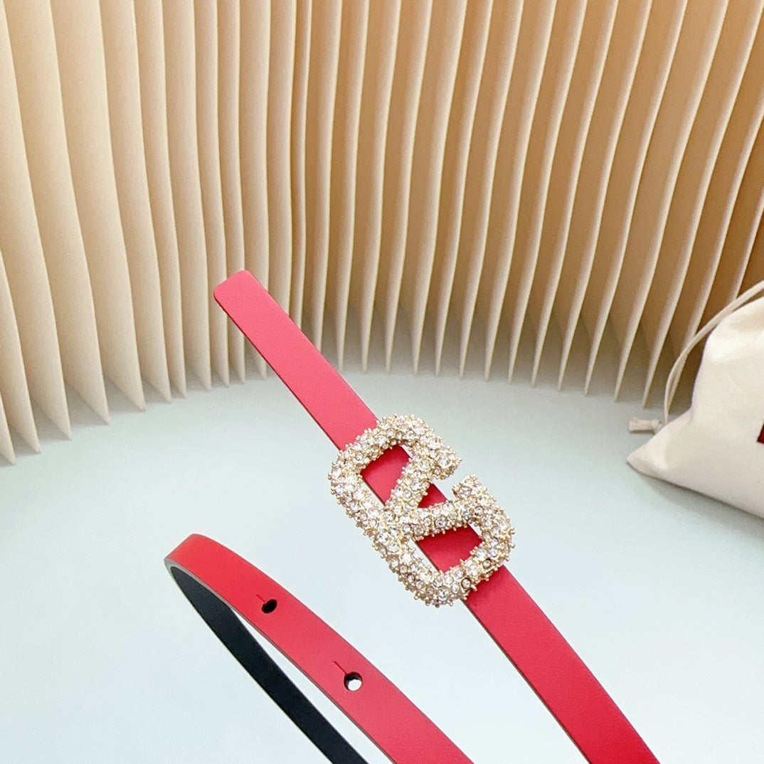 VL Belt 8mm Buckle Gold Diamond Leather Red Black