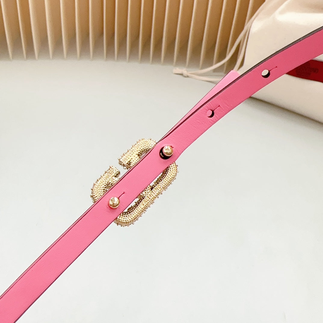 VL Belt 8mm Buckle Gold Diamond Leather Pink Purple