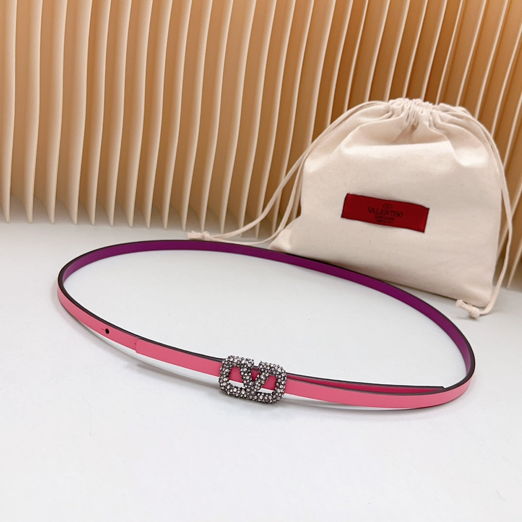 VL Belt 8mm Buckle Silver Diamond Leather Pink Purple