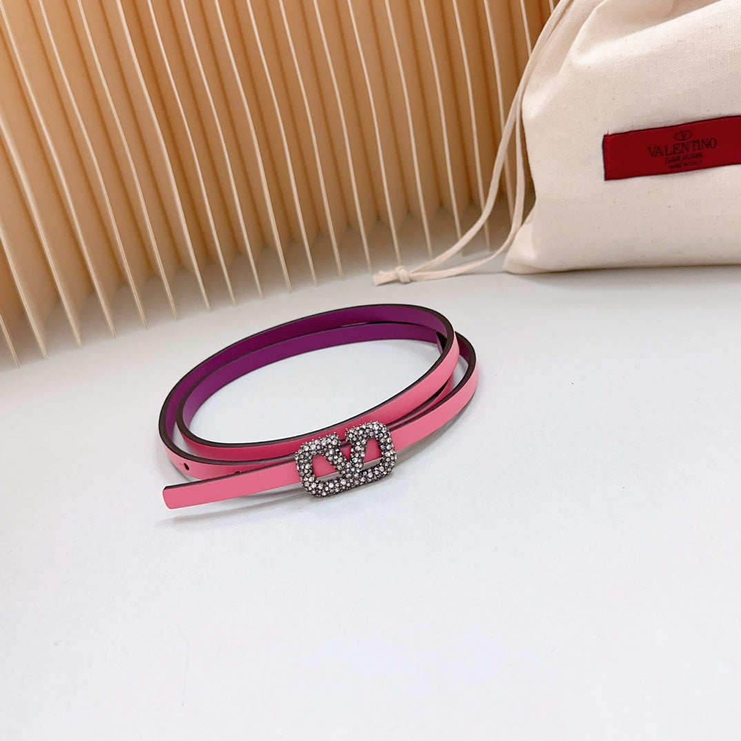 VL Belt 8mm Buckle Silver Diamond Leather Pink Purple