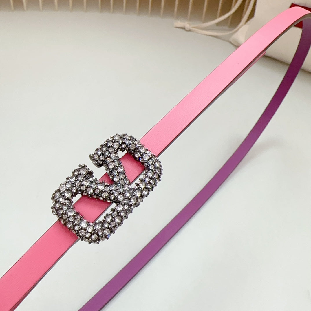 VL Belt 8mm Buckle Silver Diamond Leather Pink Purple