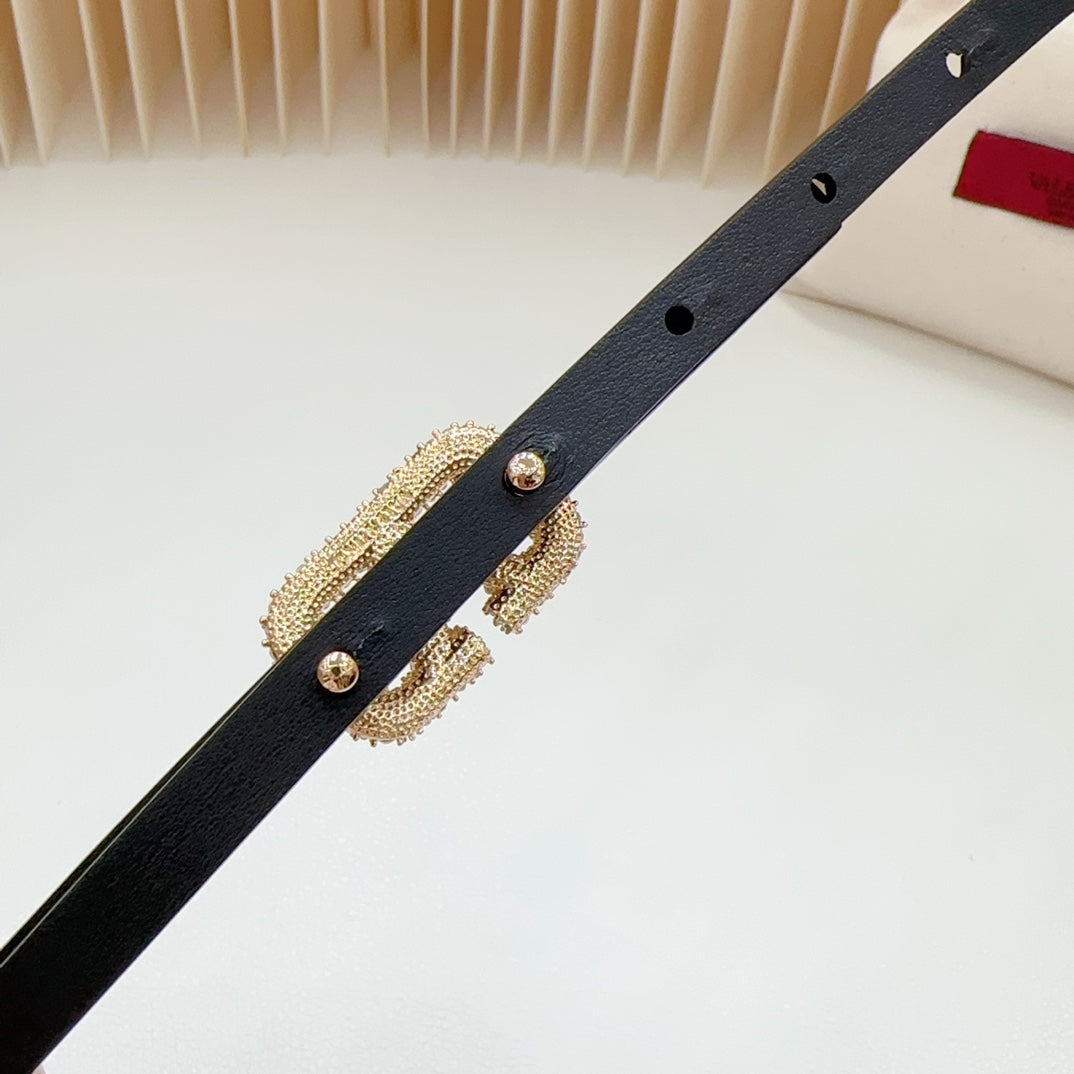 VL Belt 8mm Buckle Gold Diamond Leather Gold Black