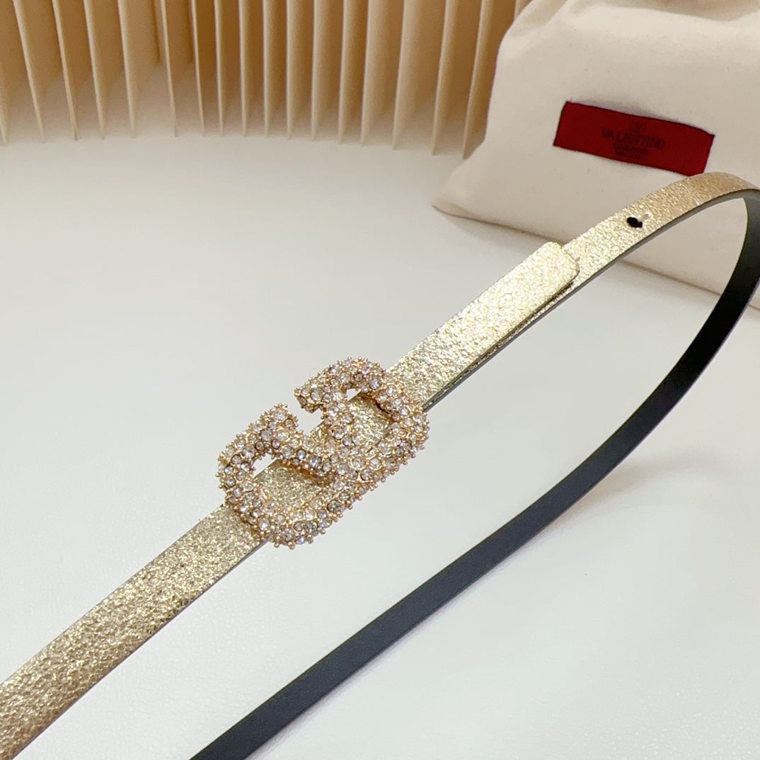 VL Belt 8mm Buckle Gold Diamond Leather Gold Black