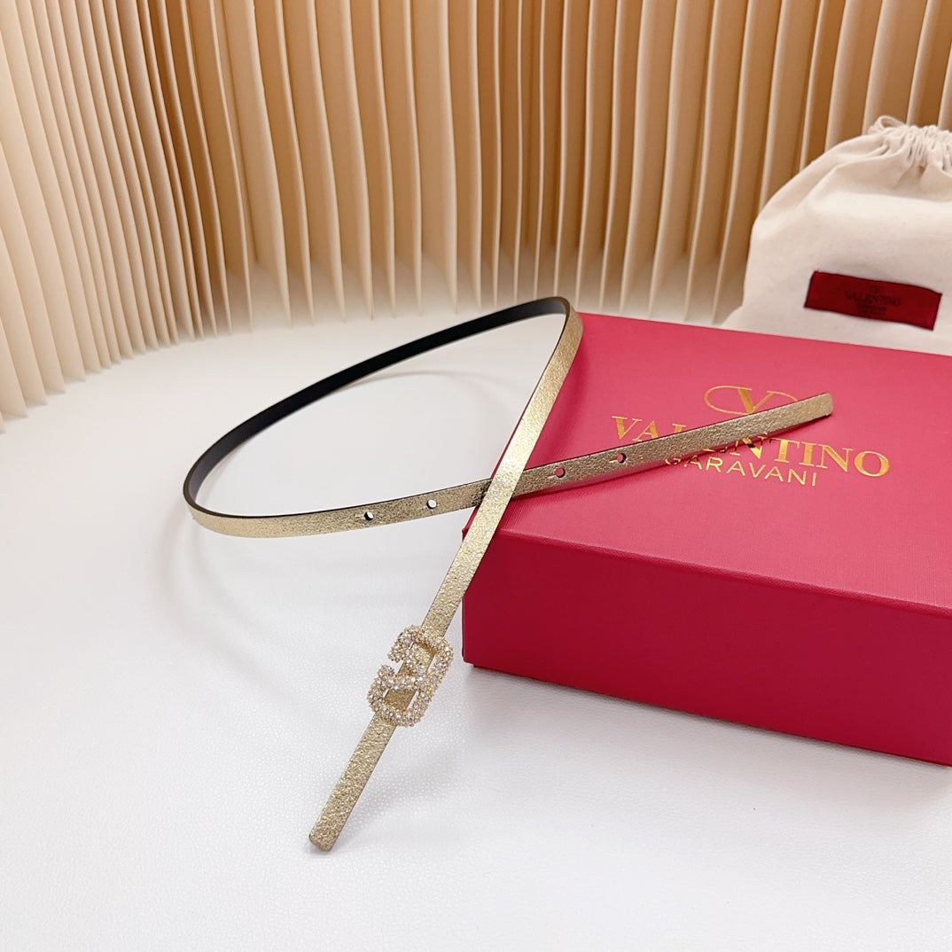 VL Belt 8mm Buckle Gold Diamond Leather Gold Black